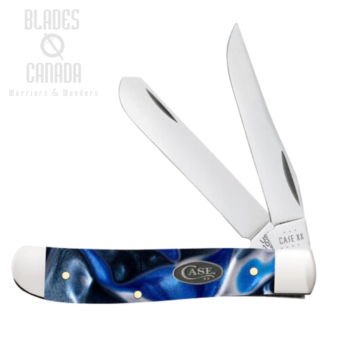 Case Mini Trapper Slipjoint Folding Knife, Stainless, Ocean Blue Kirinite, 70563