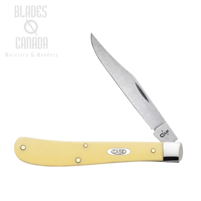 Case Slimline Trapper Slipjoint Folding Knife, Stainless, Synthetic Yellow, 80031