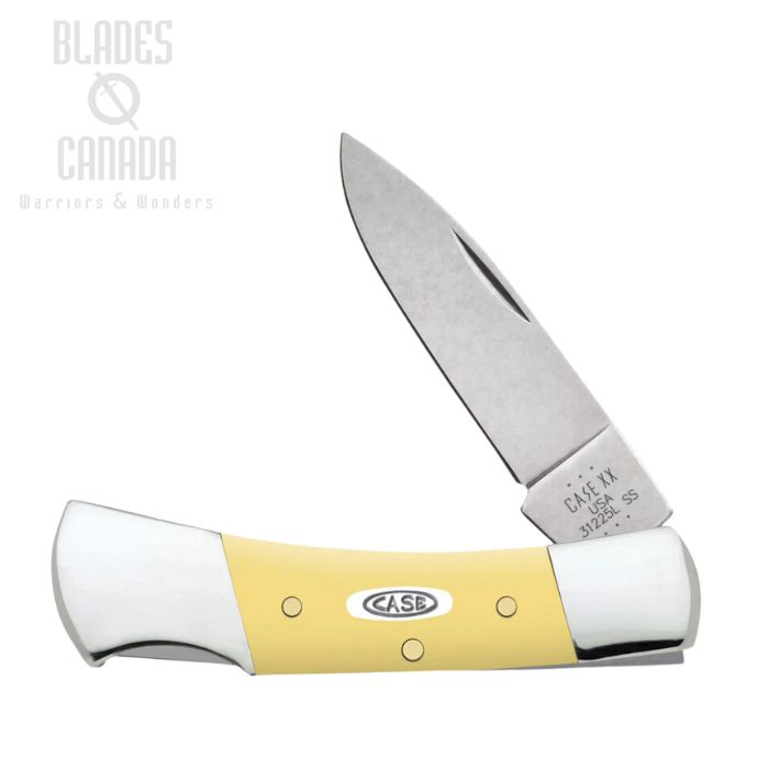 Case Lockback Folding Knife, Stainless, Synthetic Yellow Smooth Handle, 81089