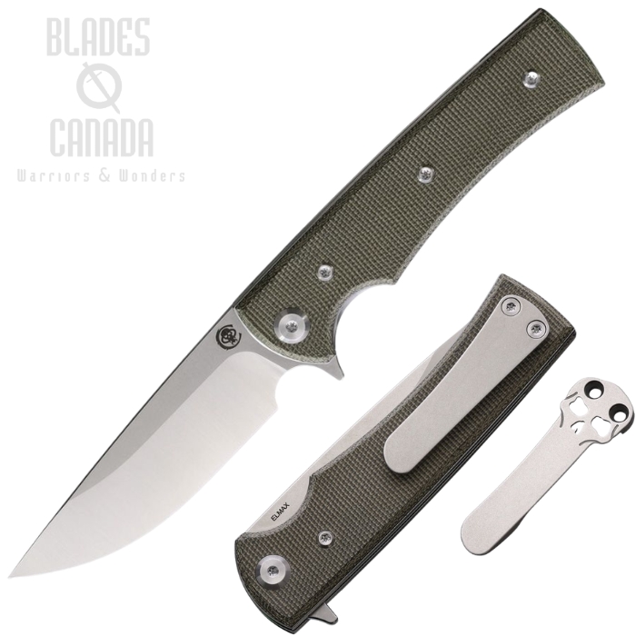 Chaves Liberation Street Flipper Folding Knife, Elmax SW/Satin Drop Point, Micarta Green, 14462 (image for) Chaves Liberation Street Flipper Folding Knife, Elmax SW/Satin Drop Point, Micarta Green, 14462