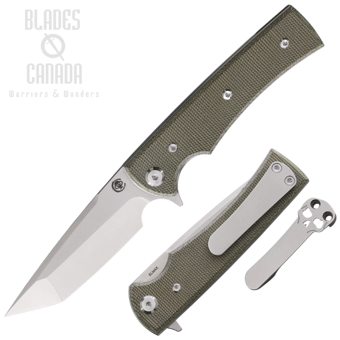 Chaves Liberation Street Flipper Folding Knife, Elmax SW/Satin Tanto, Micarta Green, 14463 (image for) Chaves Liberation Street Flipper Folding Knife, Elmax SW/Satin Tanto, Micarta Green, 14463