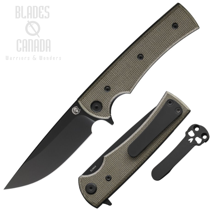 Chaves Liberation Street Flipper Folding Knife, Elmax Black Drop Point, Micarta Green, 14464 (image for) Chaves Liberation Street Flipper Folding Knife, Elmax Black Drop Point, Micarta Green, 14464