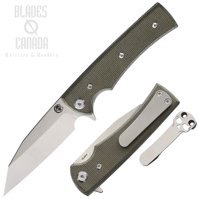 Chaves Sangre Street Flipper Folding Knife, Elmax SW/Satin Wharncliffe, Micarta Green, 14466 (image for) Chaves Sangre Street Flipper Folding Knife, Elmax SW/Satin Wharncliffe, Micarta Green, 14466