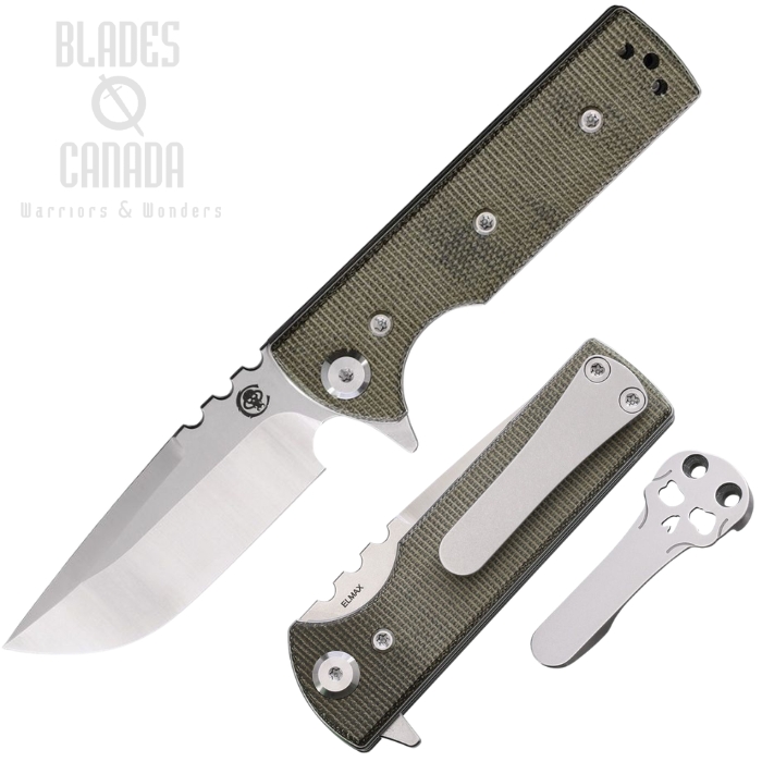 Chaves TAK Redencion Flipper Folding Knife, Elmax SW Drop Point, Micarta Green, 14474 (image for) Chaves TAK Redencion Flipper Folding Knife, Elmax SW Drop Point, Micarta Green, 14474