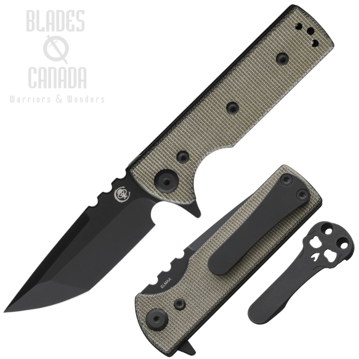 Chaves TAK Redencion Flipper Folding Knife, Elmax Black Tanto, Micarta Green, 14477 (image for) Chaves TAK Redencion Flipper Folding Knife, Elmax Black Tanto, Micarta Green, 14477