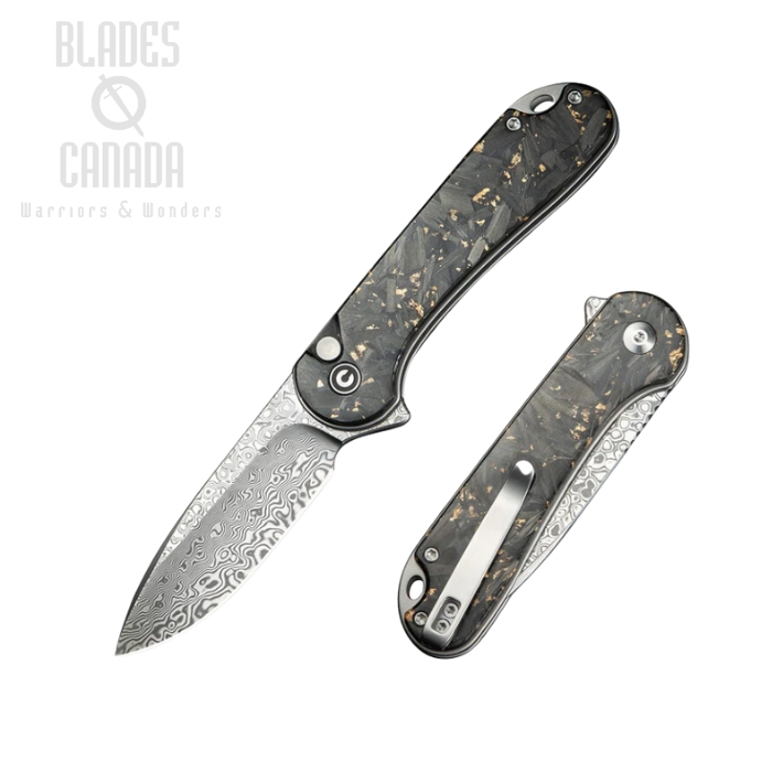 (PRE-PURCHASE)CIVIVI Button Lock Elementum II Folding Knife, Damascus, Carbon Fiber & Golden Shred, C18062P-10