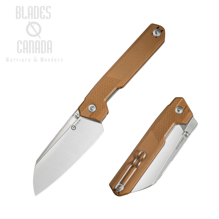 CIVIVI Hid Folding Knife, 14C28N Satin, G-10 Brown, C23008-3