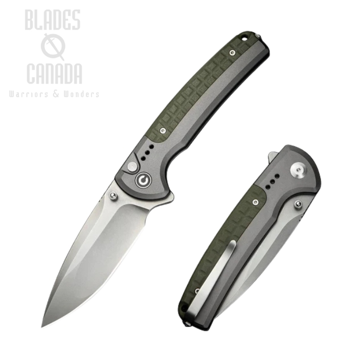 CIVIVI Sentinel Strike II Flipper Button Lock Knife, Nitro-V SW, Aluminum/FRN Green, C22025D-2