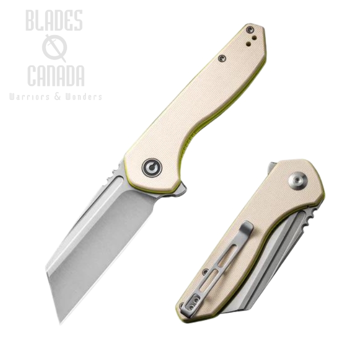 CIVIVI ExOne Flipper Folding Knife, Nitro-V Satin, G10 Ivory w/Green Liner, C23036-2