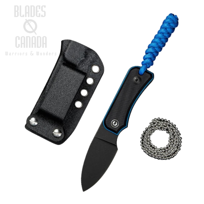 CIVIVI Baby Banter Fixed Blade Knife, Nitro-V Black, G10 Black/Blue w/Blue Lanyard, C23045-1