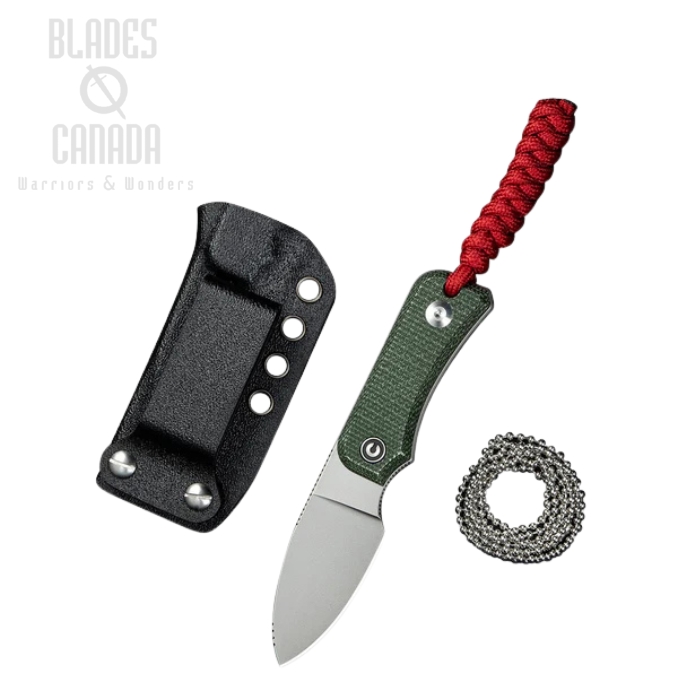 CIVIVI Baby Banter Fixed Blade Knife, Nitro-V SW, Micarta Green w/Red Lanyard, C23045-2