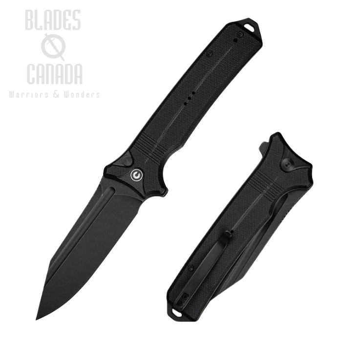 CIVIVI Neurohaptic Flipper Button Lock Knife, Nitro-V Black, G10 Black, C23080-1