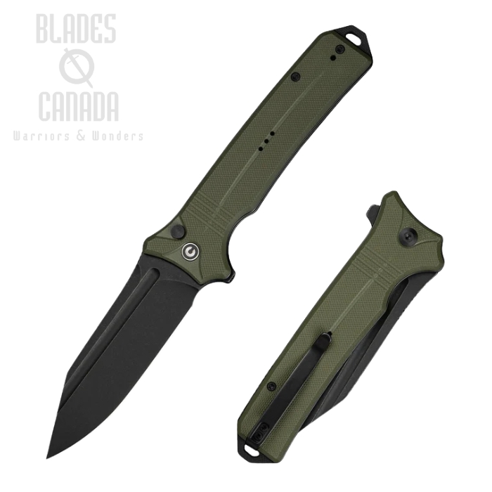 CIVIVI Neurohaptic Flipper Button Lock Knife, Nitro-V Black, G10 OD Green, C23080-3