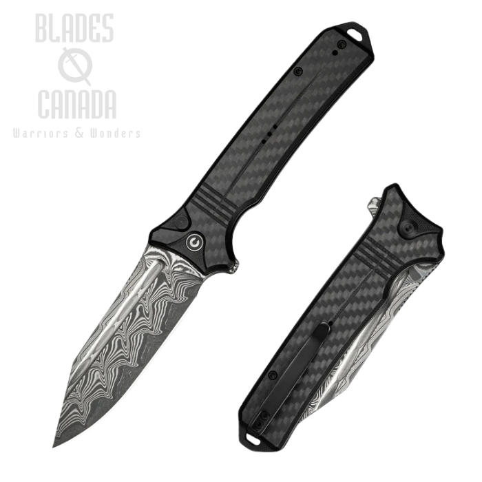 CIVIVI Neurohaptic Button Lock Flipper Folding Knife, Damascus, Carbon Fiber/G10, C23080-DS1