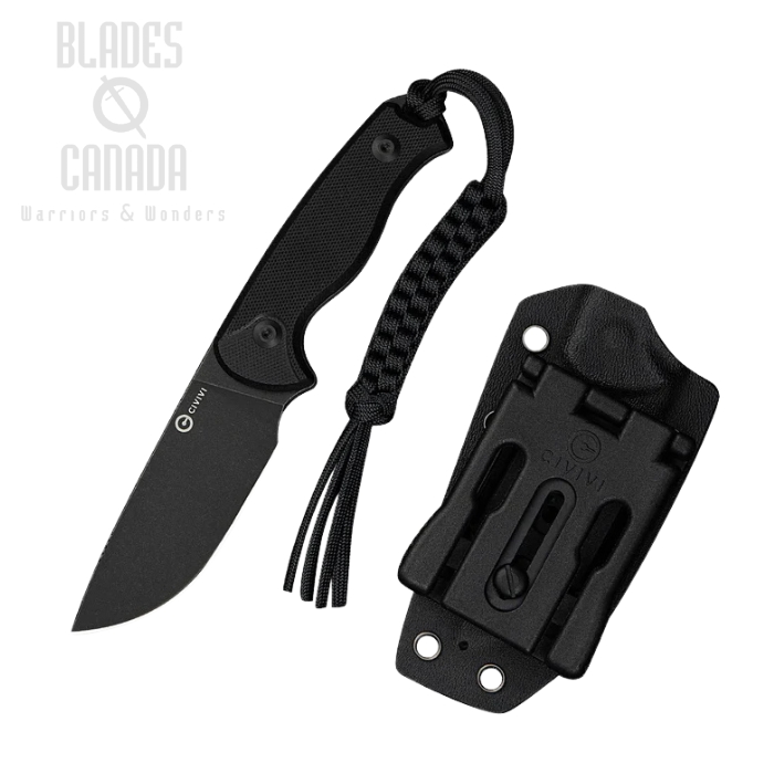 CIVIVI Timberbark Fixed Blade Knife, 14C28N Black, G10 Black, Kydex Sheath, C23094-1