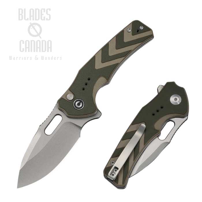CIVIVI Vexron Flipper Button Lock Folding Knife, 14C28N Stonewash, G10 Green/Tan, C24066-2 (image for) CIVIVI Vexron Flipper Button Lock Folding Knife, 14C28N Stonewash, G10 Green/Tan, C24066-2