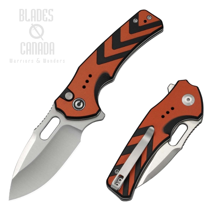 CIVIVI Vexron Flipper Button Lock Folding Knife, 14C28N Satin, G10 Orange/Black, C24066-3 (image for) CIVIVI Vexron Flipper Button Lock Folding Knife, 14C28N Satin, G10 Orange/Black, C24066-3