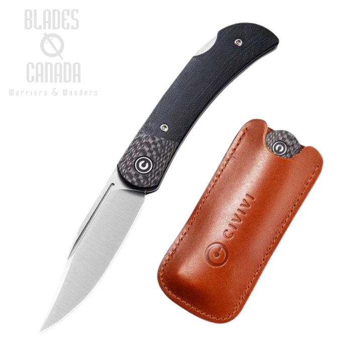 CIVIVI Rustic Gent Folding Knife, D2, G10/Carbon Fiber, Leather Sheath, 914A