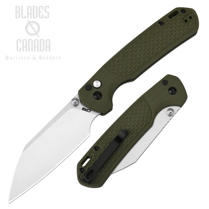 CJRB Large Pyrite-Light Button Lock Folding Knife, AR-RPM9 SW, G10 Green, J1945L-GN