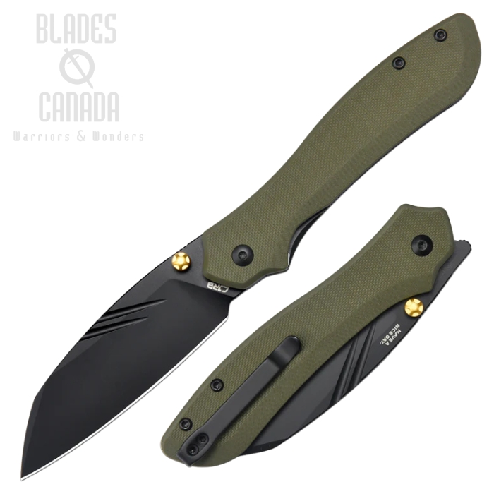 CJRB Fugly Flipper Folding Knife, AR-RPM9 Black, G10 Green, J1957-BGN