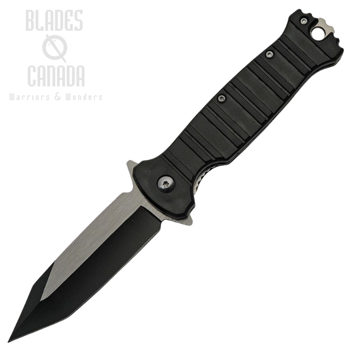 CNM Stripe Flipper Folding Knife, Assisted Opening, Stainless Two-Tone, Black Handle, CN300510BK