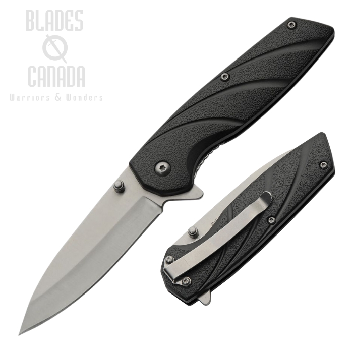 Rite Edge Dark Wave Flipper Folding Knife, Satin Blade, Black Handle, CN300596