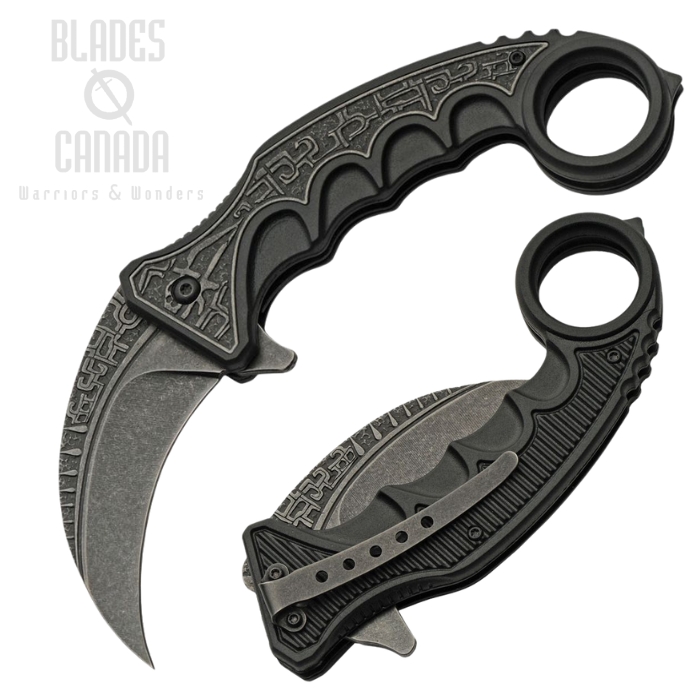 Rite Edge Gothic Flipper Folding Knife, Assisted Opening, Stainess Black SW, Glass Breaker, CN300612BK