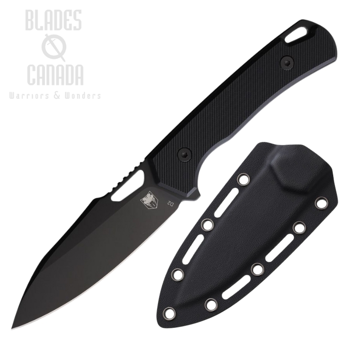 Cobratec Wolverine Flipper Folding Knife, D2 Black, G10 Black, Kydex Sheath, CBTFBWLBK