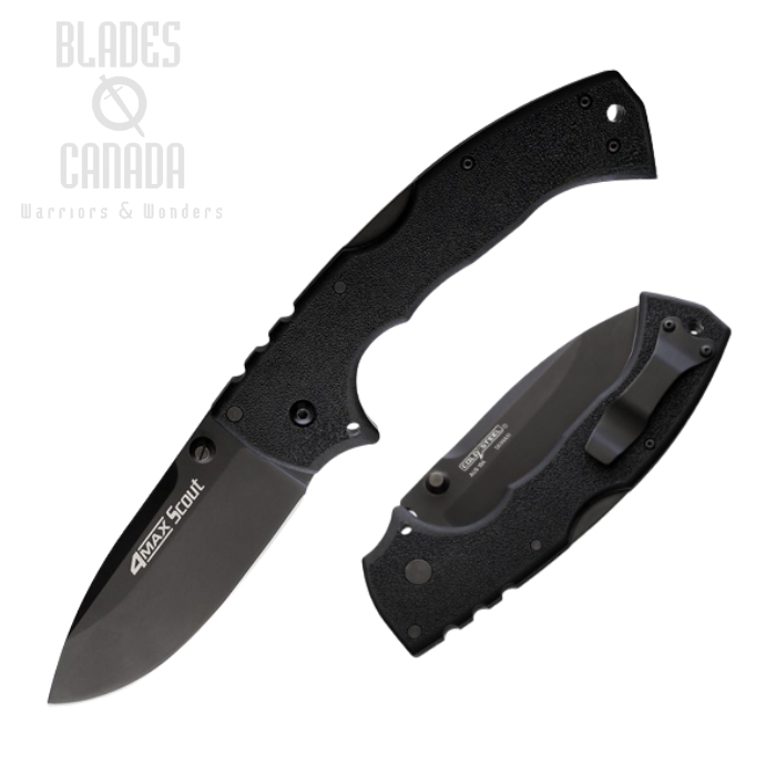 Cold Steel 4-Max Scout Folding Knife, AUS 10A Black, Black Handle, 62RQ-BKBK (image for) Cold Steel 4-Max Scout Folding Knife, AUS 10A Black, Black Handle, 62RQ-BKBK