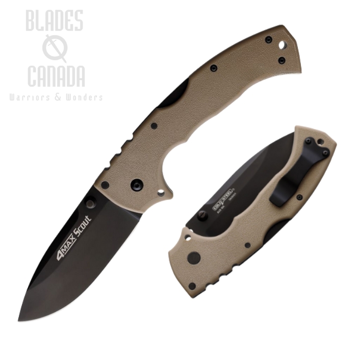 Cold Steel 4-Max Scout Folding Knife, AUS 10A Black, Desert Tan Handle, 62RQ-DTBK (image for) Cold Steel 4-Max Scout Folding Knife, AUS 10A Black, Desert Tan Handle, 62RQ-DTBK