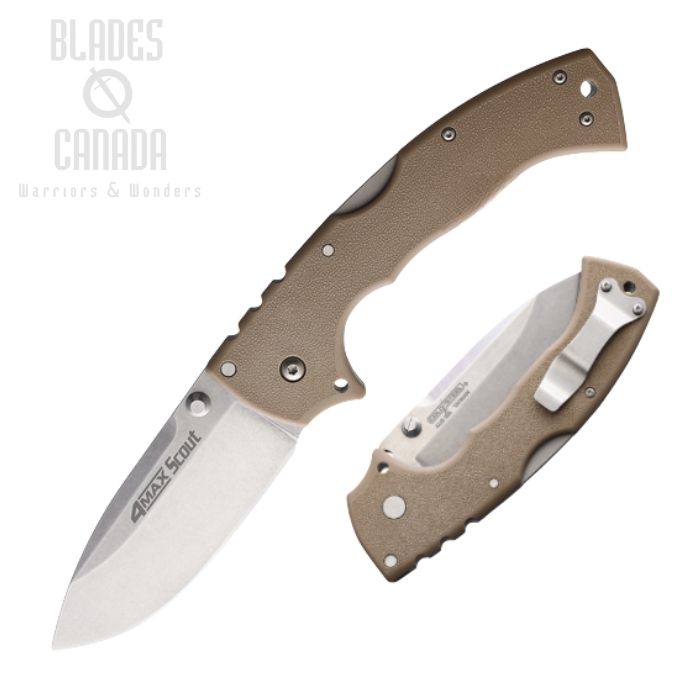 Cold Steel 4-Max Scout Folding Knife, AUS10A SW, Griv-Ex Dark Earth, 62RQ-DESW (image for) Cold Steel 4-Max Scout Folding Knife, AUS10A SW, Griv-Ex Dark Earth, 62RQ-DESW