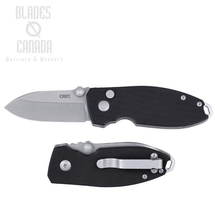 CRKT Squid Button Lock Folding Knife, D2 Stonewash, G10 Black, 2474