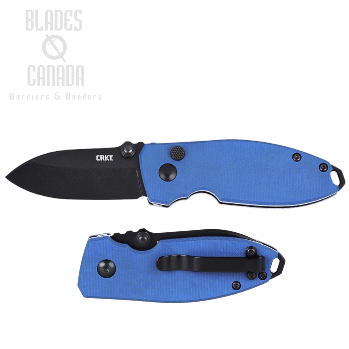 CRKT Squid Button Lock Folding Knife, D2 Black, G10 Blue, 2474BD