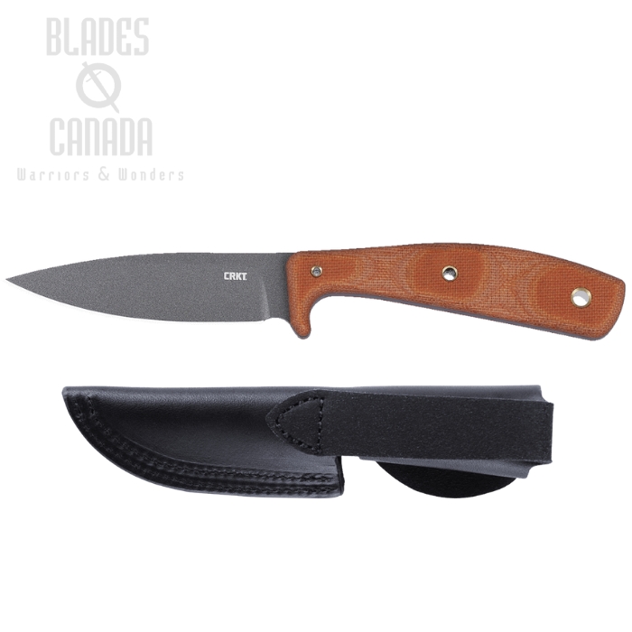 CRKT Soldotna Fixed Blade Knife, 1095 Cerakote, Micarta Brown, Leather Sheath, 3029