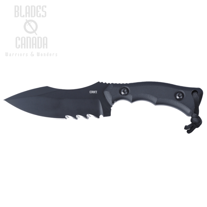 CRKT Bugsy Fixed Blade Knife, 1095 Carbon Black Partially Serrated, G10 Black, Kydex Sheath, 3605KV