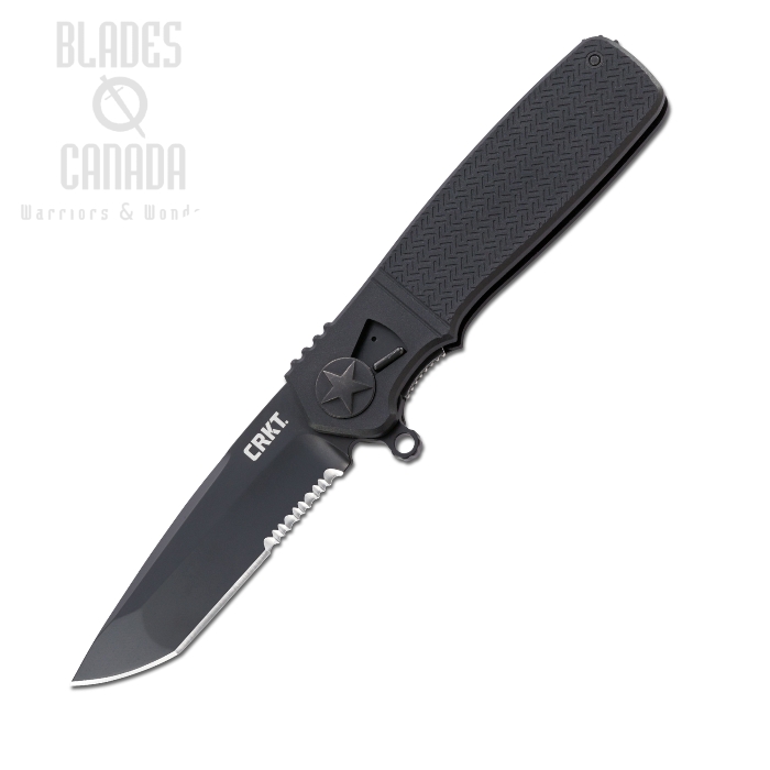 CRKT K260KKS Homefront Tactical Flipper 3.427" Black Tanto Combo Blade, Black GRN, Liner Lock, K260KKS