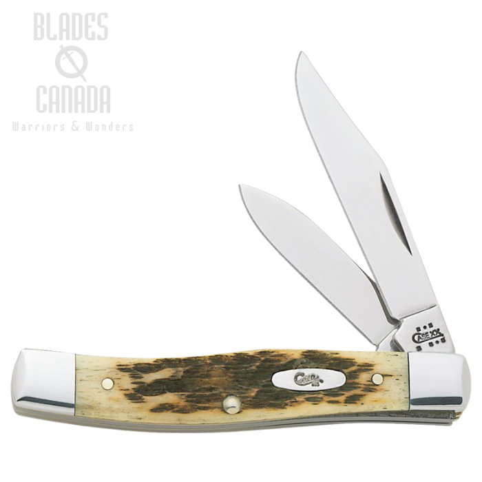 Case Small Texas Jack Slipjoint Folding Knife, Carbon Steel, Amber Bone Peach Seed Jig, 00077