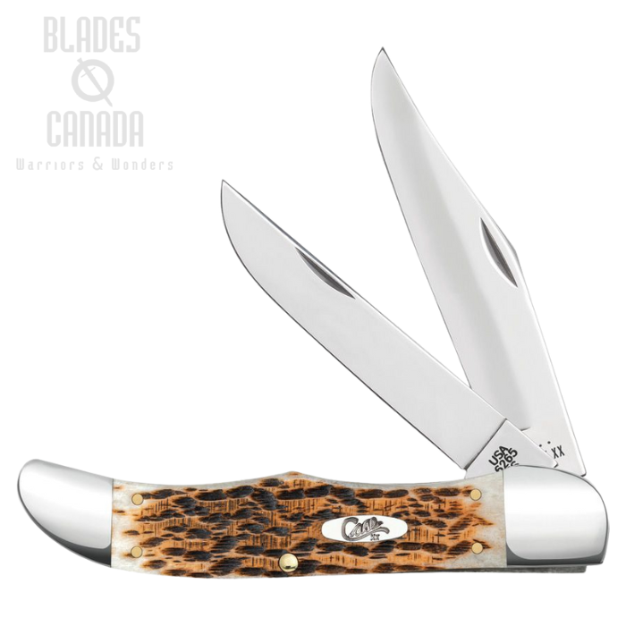 Case Large Folding Hunter Slipjoint Folding Knife, Carbon, Bone Amber Peach Seed Jig, 30093