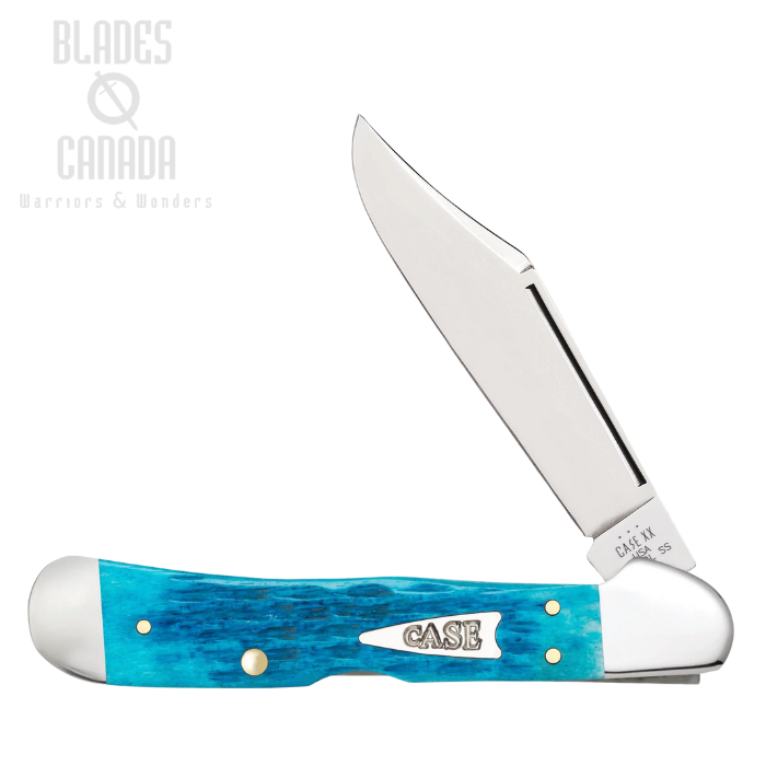 Case CopperLock Folding Knife, Stainless, Bone Sky Blue Jig, 50646