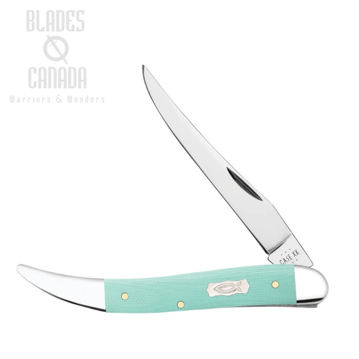 Case Medium Texas Toothpick Slipjoint Folding Knife, Stainless Polished, G-10 Seafoam Green, 18105