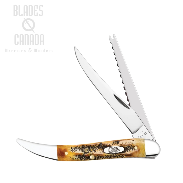 Case 6.5 BoneStag Fishing Slipjoint Folding Knife, Stainless Polished, 6.5 Bonestag Jigged, 65340