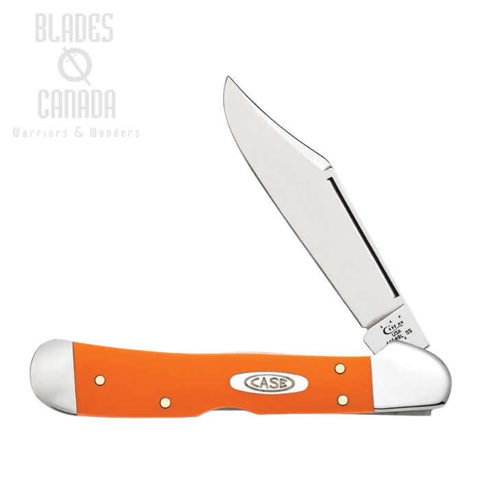 Case Copperlock Back Lock Folding Knife, Stainless Polished, Smooth Synthetic Orange, 80508