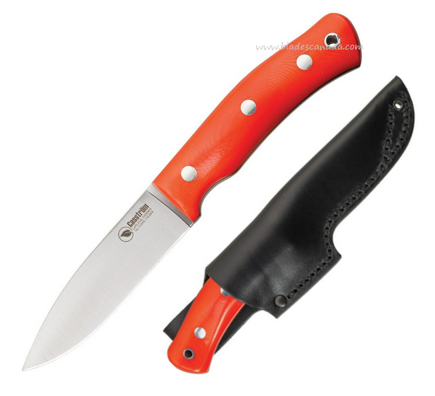 Casstrom No 10 SFK Fixed Blade Knife, 14C28N Satin, G10 Orange, Leather Sheath, CI13130