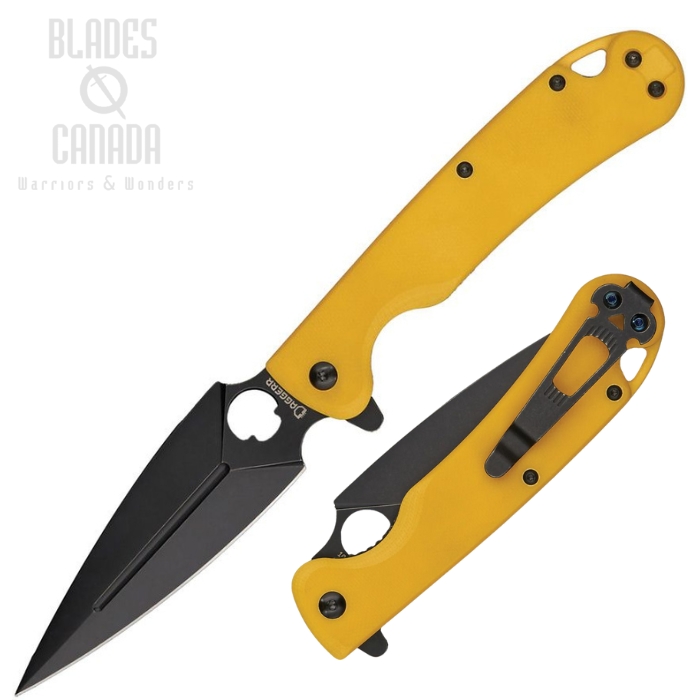 Daggerr Arrow Flipper Folding Knife, D2 Black SW, G10 Yellow, DGRFM021FYBW