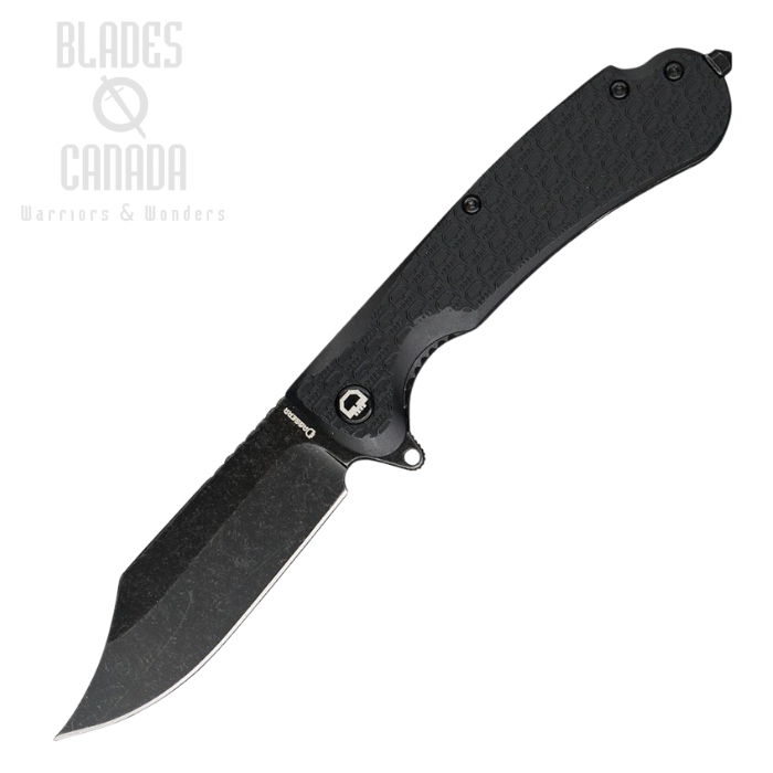 Daggerr Powie Flipper Folding Knife, Black SW Blade, Black Textured Handle, Glass Breaker, DGRPWFBKBW