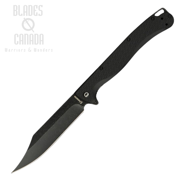 Daggerr toothpick Flipper Folding Knife, Black SW Blade, Textured Black Handle, DGRTPFBKBW