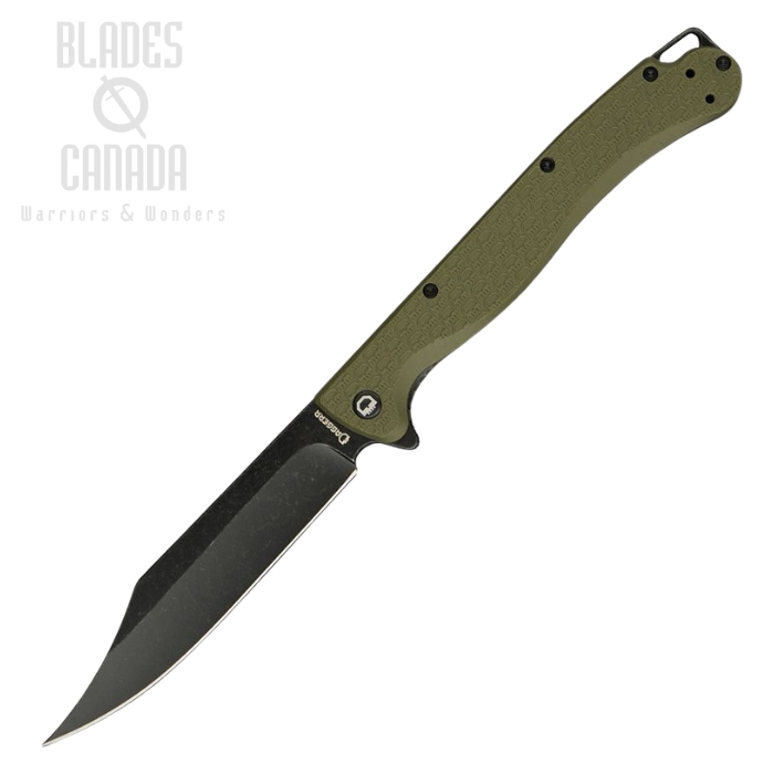 Daggerr Toothpick Flipper Folding Knife, Black SW Blade, Textured OD Green Handle, DGRTPFOLBW