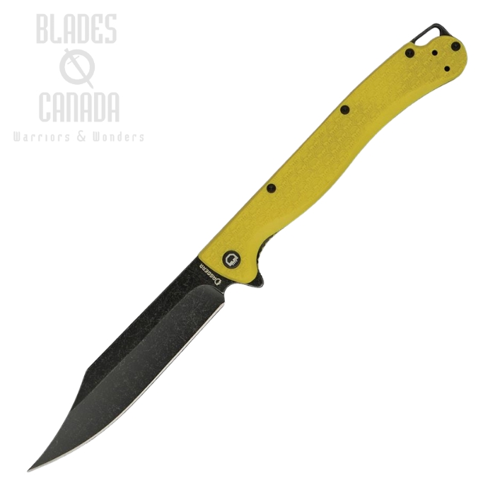 Daggerr Toothpick Flipper Folding Knife, Black SW Blade, Textured Yellow Handle, DGRTPFYLBW