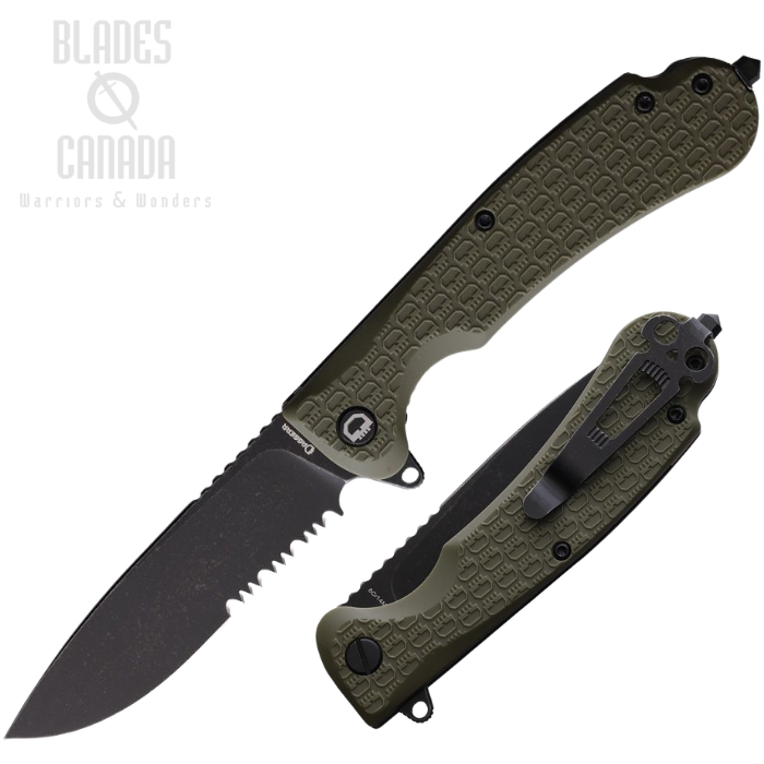 Daggerr Wocket Flipper Folding Knife, Black Partially Serrated Blade, FRN Olive, DGRWKFOLBWSR