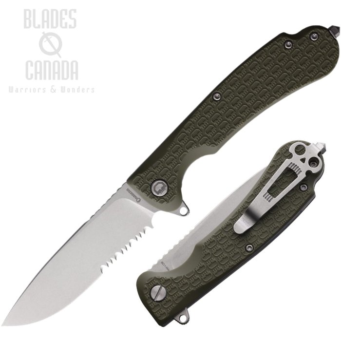 Daggerr Wocket Flipper Folding Knife, SW Partially Serrated, FRN Olive, DGRWKFOLSWSR